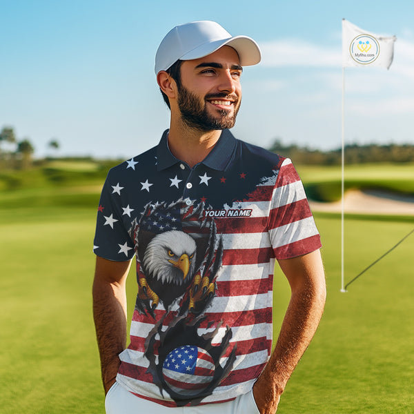 Vintage American Flag Eagle Mens golf polo shirts Custom Patriotic Team Golf top for men NQS10570
