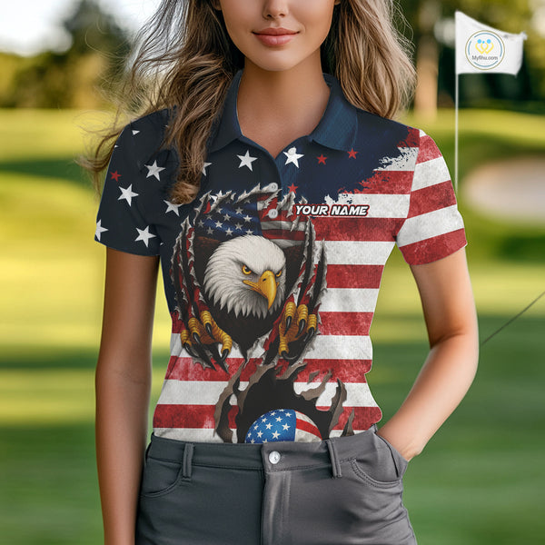 Vintage American Flag Eagle Womens golf polo shirts Custom Patriotic Team Golf top for ladies NQS10570