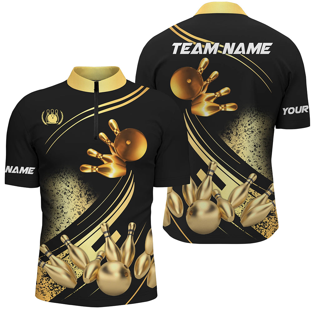 Black and Gold Men's Quarter Zip shirts custom bowling apparel team bowling jerseys, bowling gifts NQS7222