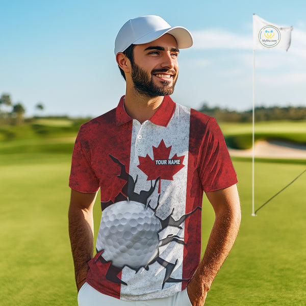Vintage Canadian Flag broken golf ball Mens Golf polo shirts Custom patriotic Golf attire For Mens NQS10050