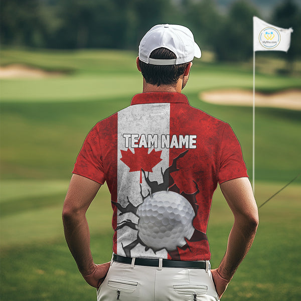 Vintage Canadian Flag broken golf ball Mens Golf polo shirts Custom patriotic Golf attire For Mens NQS10050