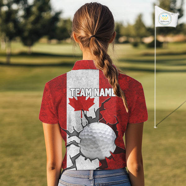 Vintage Canadian Flag broken golf ball Women Golf polo shirts Custom patriotic Golf attire For ladies NQS10050