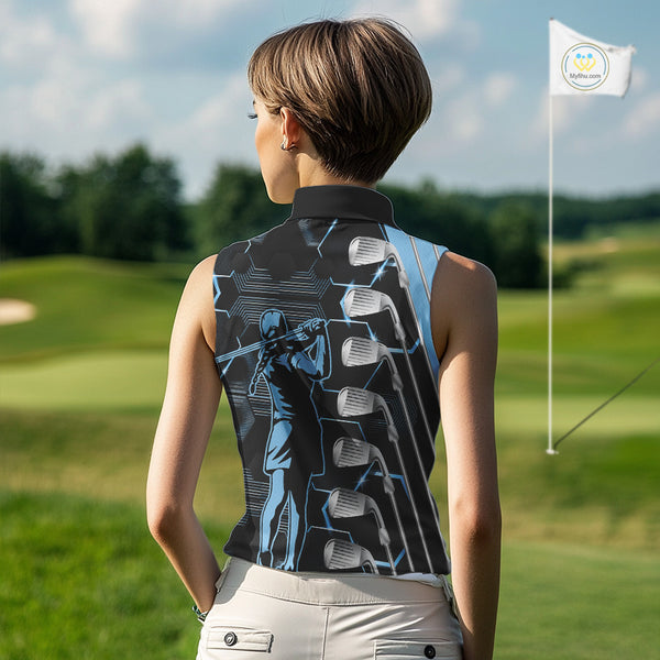 Blue and Black golf clubs Women sleeveless polos custom golf outfit ladies, personalized golf gifts NQS10212