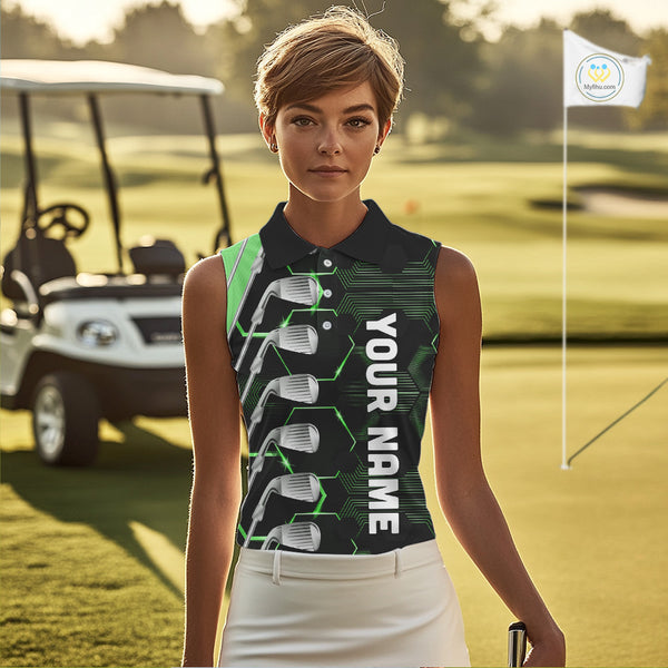 Green and Black golf clubs Women sleeveless polos custom golf outfit ladies, personalized golf gifts NQS10213