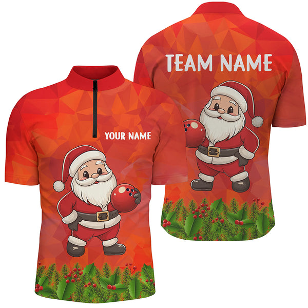 Personalized Funny Santa Christmas Bowling Shirts For Men, Christmas Bowling Shirts Team Uniform | Red NQS9095