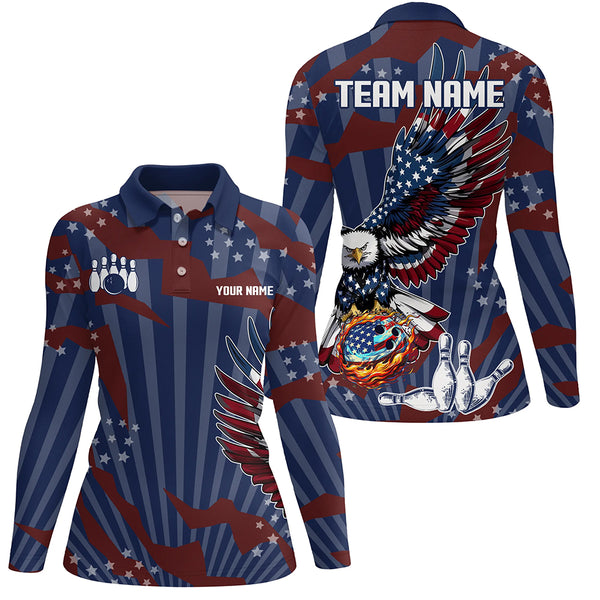 Personalized American Flag Eagle Bowling Shirts For Women Custom Patriotic Bowling Team Jerseys NQS9101