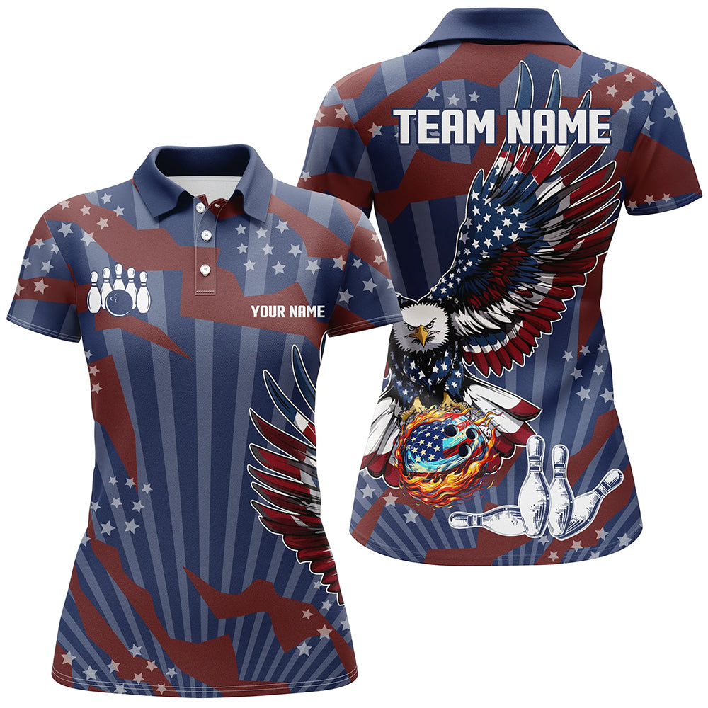 Personalized American Flag Eagle Bowling Shirts For Women Custom Patriotic Bowling Team Jerseys NQS9101