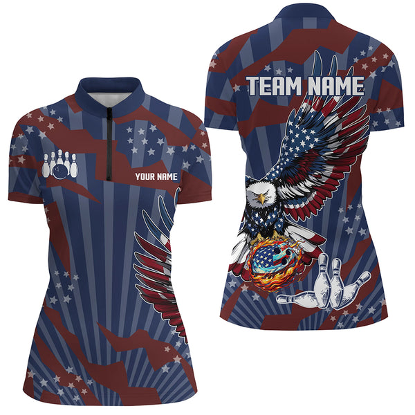 Personalized American Flag Eagle Bowling Shirts For Women Custom Patriotic Bowling Team Jerseys NQS9101