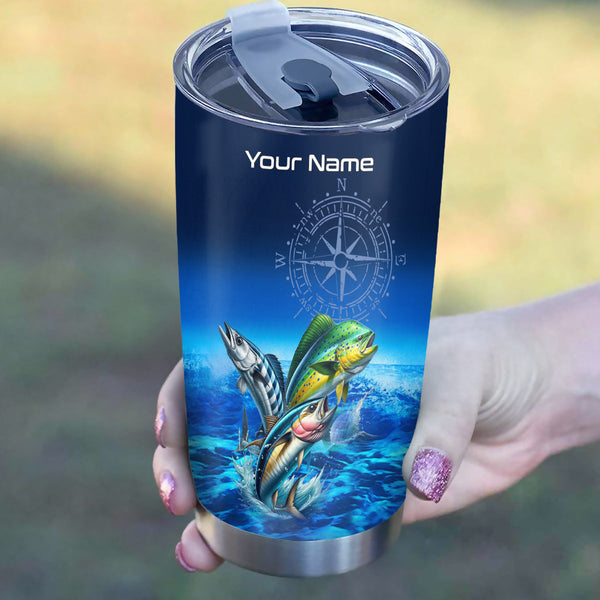 Personalized Mahi Mahi, Wahoo, Tuna Blue Fishing offshore Tumbler Cup custom name gift for fisherman NQS9923