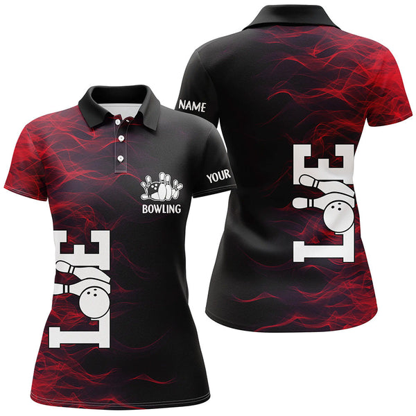 Red Flame Bowling Custom Women Bowling Polo, Quarter zip Shirts Bowling Team Jerseys Tournament NQS8411