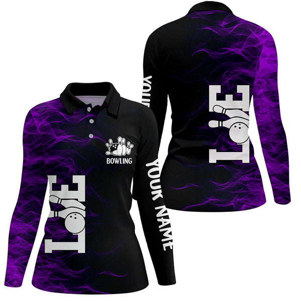 Purple Flame Bowling Custom Women Bowling Polo, Quarter zip Shirts Bowling Team Jerseys Tournament NQS8410