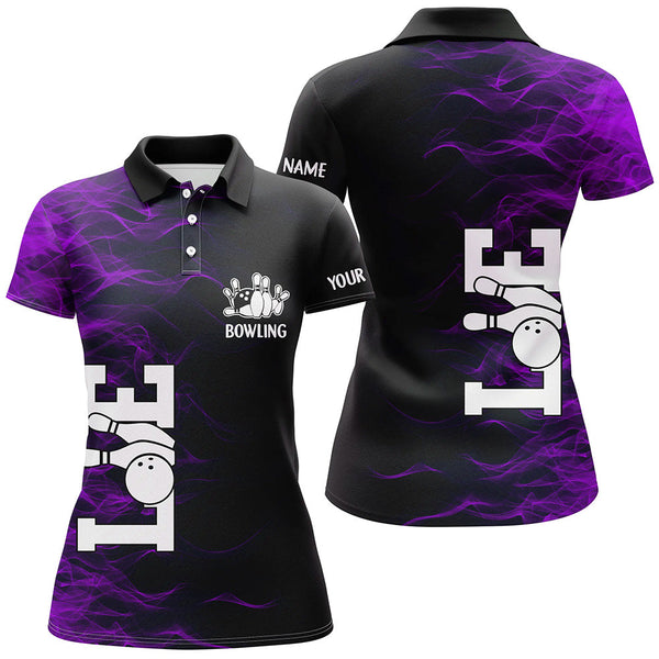 Purple Flame Bowling Custom Women Bowling Polo, Quarter zip Shirts Bowling Team Jerseys Tournament NQS8410