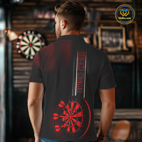 Personalized Black and Red Darts Polo, Quarter Zip Shirt For Men Custom Dart Outfit Team Jerseys NQS10593