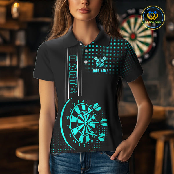 Personalized Black and Turquoise Darts Shirt For Women Custom Dart Outfit Team Jerseys NQS10595