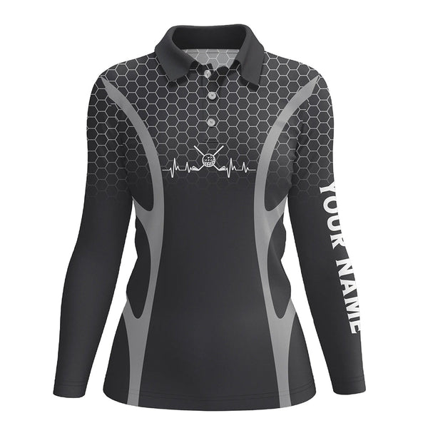 Black Camo Golf heartbeat Womens Golf Polo Shirts Custom Ladies Golf Tops, unique golf gifts NQS9116