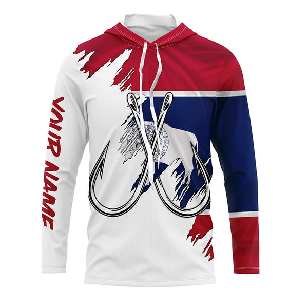 Wyoming flag WY Fishing Fish Hook UV protection custom long sleeve Patriotic fishing apparel NQS8191