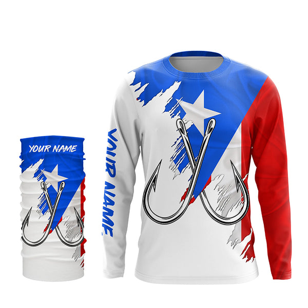 Puerto Rico flag Fishing Fish Hook UV protection custom long sleeve Patriotic fishing apparel NQS8192