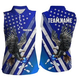 Blue American Flag Eagle Bowling sleeveless polo Shirt Custom Patriotic Bowling Team Jerseys NQS8636