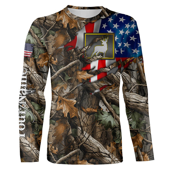 Deer hunting camo American flag patriotic custom name deer hunting all over printed shirts NQSD52