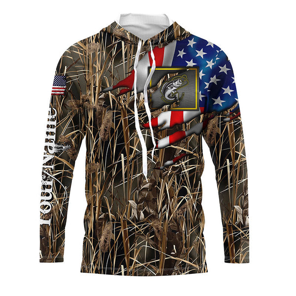 Bass fishing camo American flag patriotic fishing custom name bass fishing apparel NQSD53