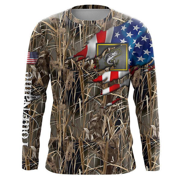 Bass fishing camo American flag patriotic fishing custom name bass fishing apparel NQSD53