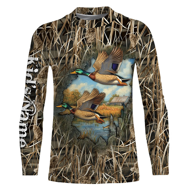 Mallard Duck hunting waterfowl camo hunting 3d shirts custom name duck hunting shirts NQSD1