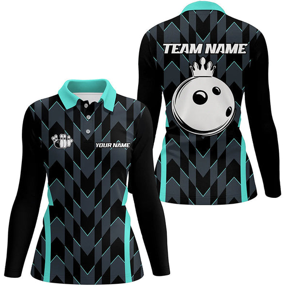 Bowling Polo, Quarter zip shirt for women custom camo bowling Team jersey, gift for bowler | Turquoise NQS8201