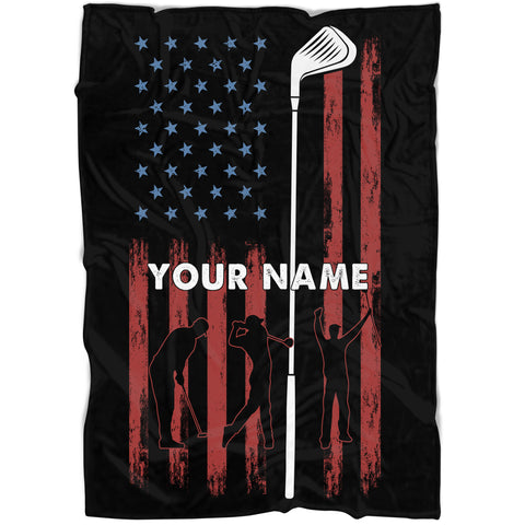 Personalized vintage black American flag golf club Fleece Blanket, Gifts For Golf lovers NQS7005