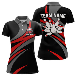 Red and Black Bowling Polo, Quarter Zip Shirts For Women Custom Bowling Team Jersey, Gift For Bowlers NQS9125