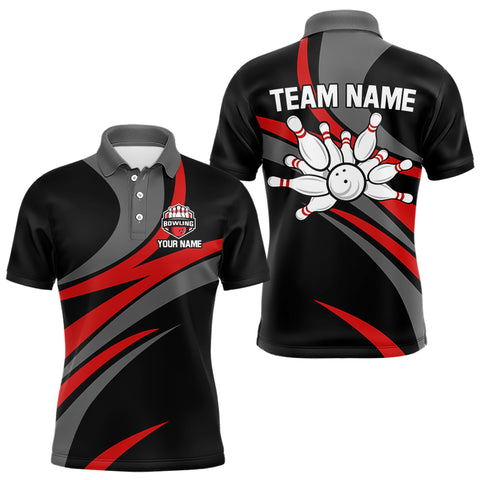 Red and Black Bowling Polo, Quarter Zip Shirts For Men Custom Bowling Team Jersey, Gift For Bowlers NQS9125