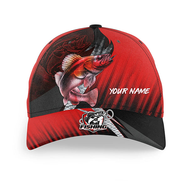 Walleye Fishing Baseball Angler Hat Cap, Personalized Walleye Fishing Gifts | Red NQS9337
