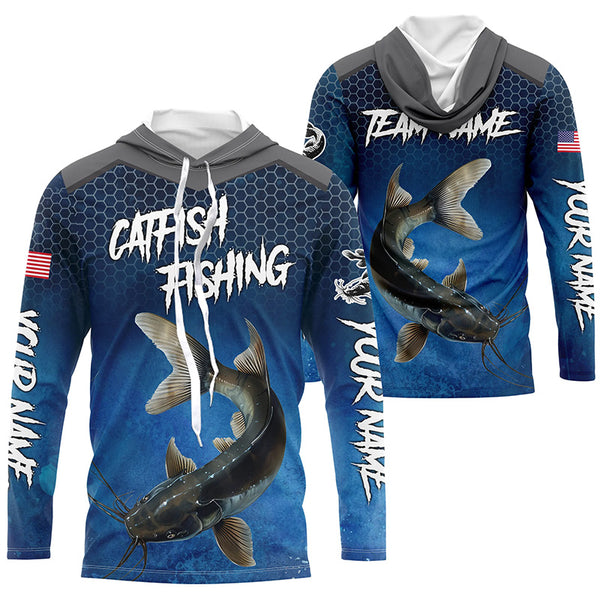 Blue camo Catfish fishing Custom performance long sleeve team Catfish fishing tournament shirts NQS7775