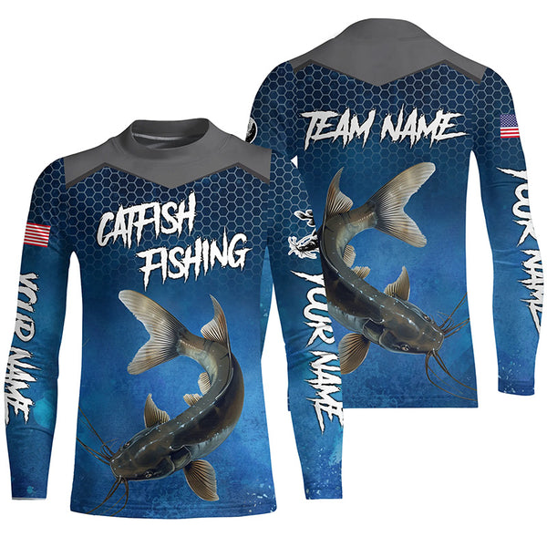 Blue camo Catfish fishing Custom performance long sleeve team Catfish fishing tournament shirts NQS7775