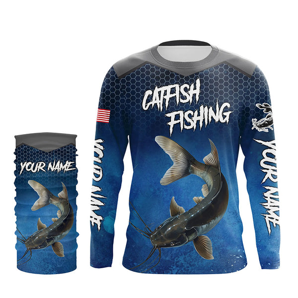 Blue camo Catfish fishing Custom performance long sleeve team Catfish fishing tournament shirts NQS7775