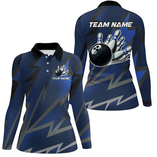 Blue Lightning Thunder Storm Team bowling shirts for women custom bowling Polo, Quarter zip jerseys NQS9139