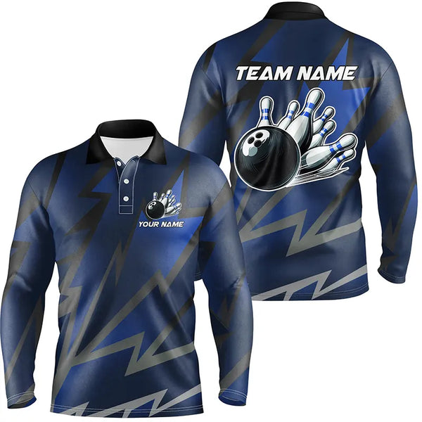 Blue Lightning Thunder Storm Team bowling shirts for Men custom bowling Polo, Quarter zip jerseys NQS9139