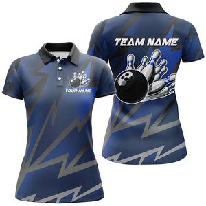 Blue Lightning Thunder Storm Team bowling shirts for women custom bowling Polo, Quarter zip jerseys NQS9139