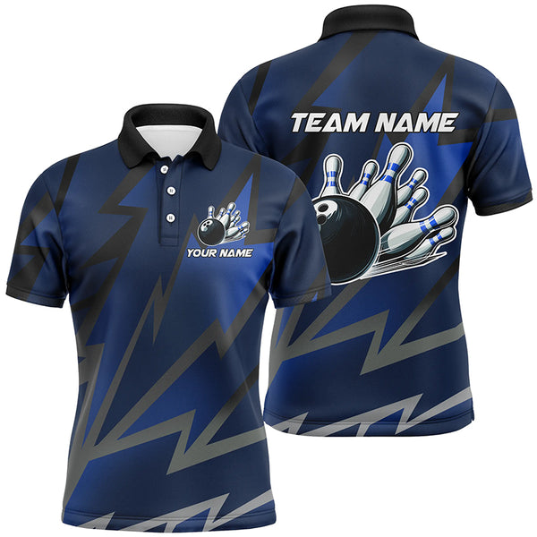 Blue Lightning Thunder Storm Team bowling shirts for Men custom bowling Polo, Quarter zip jerseys NQS9139