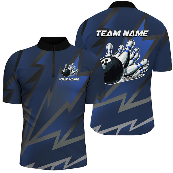 Blue Lightning Thunder Storm Team bowling shirts for Men custom bowling Polo, Quarter zip jerseys NQS9139