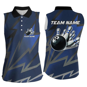 Blue Lightning Thunder Storm Team bowling shirts for Women custom bowling Sleeveless Polo jerseys NQS9139