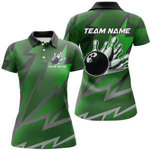 Green Lightning Thunder Storm Team bowling shirts for women custom bowling Polo, Quarter zip jerseys NQS9140