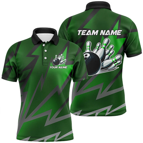 Green Lightning Thunder Storm Team bowling shirts for Men custom bowling Polo, Quarter zip jerseys NQS9140