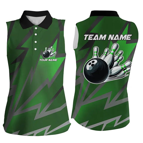 Green Lightning Thunder Storm Team bowling shirts for Women custom bowling Sleeveless Polo jerseys NQS9140