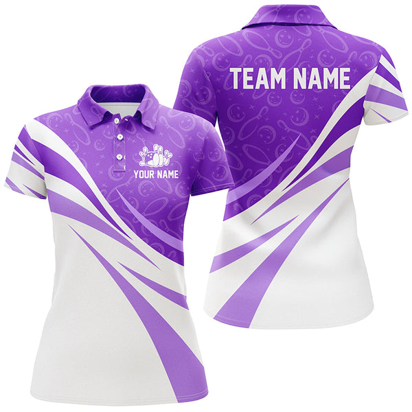 White & purple camo Women bowling Polo, Quarter Zip shirt Custom Team bowling jerseys, gift for bowler NQS8010