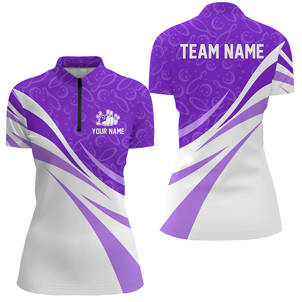 White & purple camo Women bowling Polo, Quarter Zip shirt Custom Team bowling jerseys, gift for bowler NQS8010