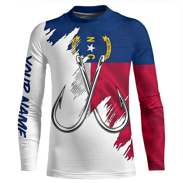 North Carolina flag NC Fishing Fish Hook UV protection custom long sleeve Patriotic fishing apparel NQS8016