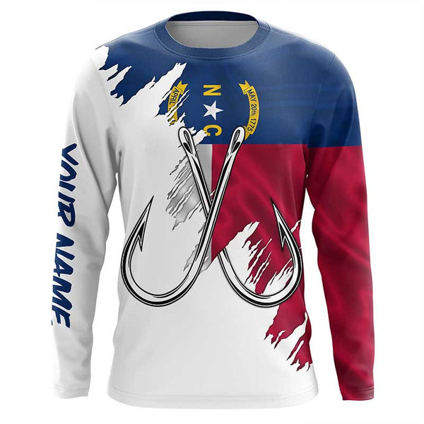 North Carolina flag NC Fishing Fish Hook UV protection custom long sleeve Patriotic fishing apparel NQS8016