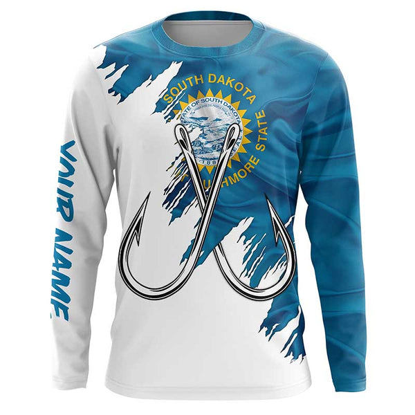 South Dakota flag SD Fishing Fish Hook UV protection custom long sleeve Patriotic fishing apparel NQS8017