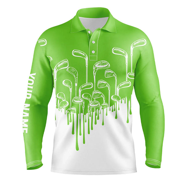 Green and white Mens golf polo shirts custom golf clubs male golf attire for men, golfer gifts NQS6114