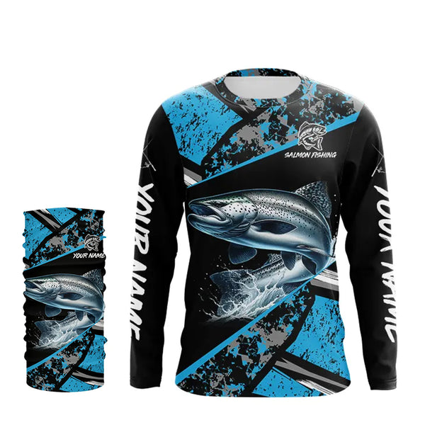Chinook Salmon fishing Blue camo Long Sleeve Performance Fishing Shirt custom Salmon fishing jerseys NQS9347